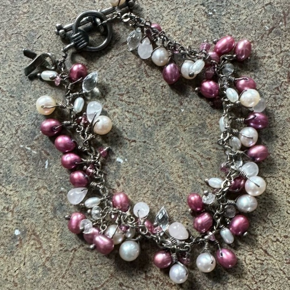 Elegant Pearl and Bead Bracelet In Support of Breast Cancer Awareness